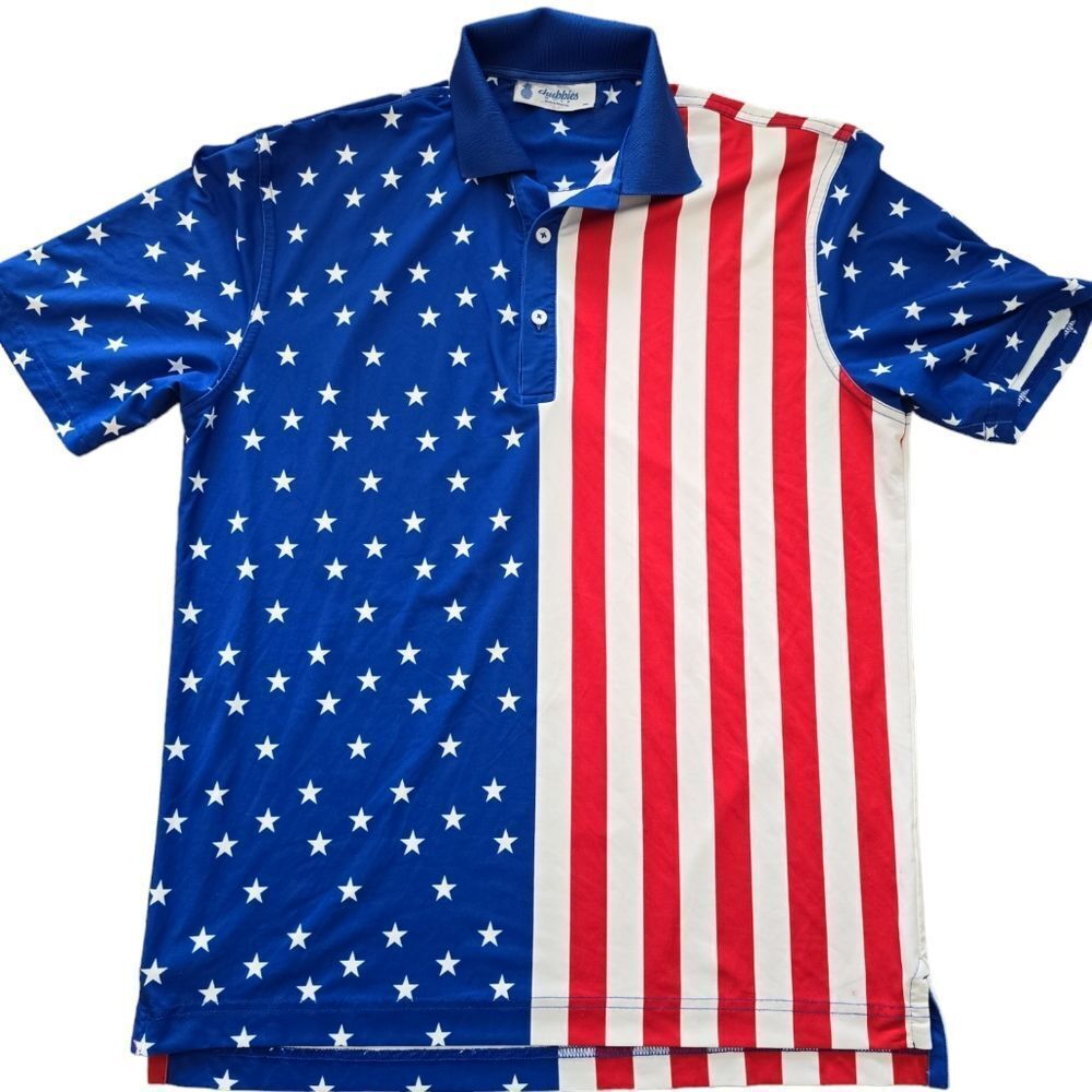 Chubbies‎ Golf Polo Shirt Mens Sz S Blue Red Short Sleeve American Flag Limited
